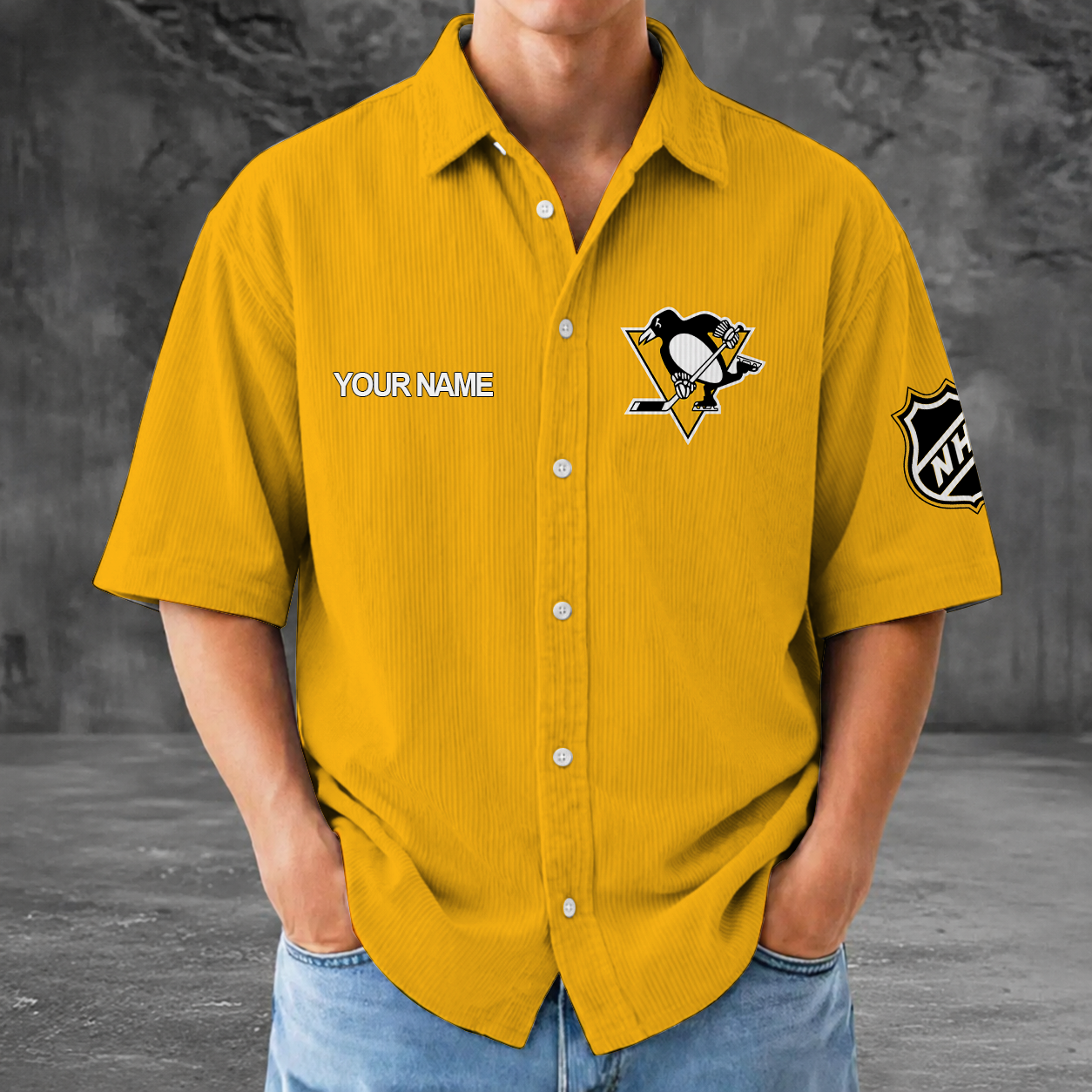 [SUPER SALE] NEW CUSTOMIZED NHL26 PBP PITTSBURGH PENGUINS SEERSUCKER BUTTON SHIRT