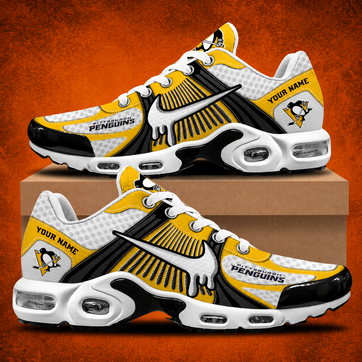 LIMITED EDITION - NEW CUSTOMIZED NHL26 PBP PITTSBURGH PENGUINS AIR MAX PLUS SNEAKERS