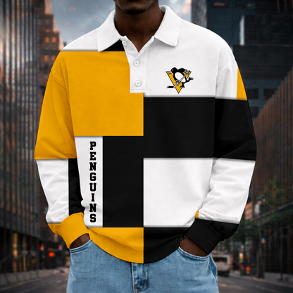 LIMITED EDITION - NEW CUSTOMIZED NHL26 PBP PITTSBURGH PENGUINS MEN LONG SLEEVE POLO