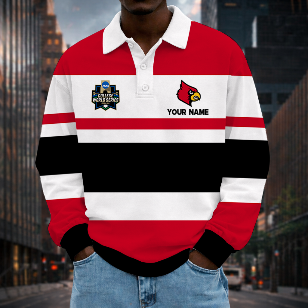 LIMITED EDITION - NEW CUSTOMIZED NCAA CWS26 ULC LOUISVILLE CARDINALS UNISEX LONG SLEEVE POLO