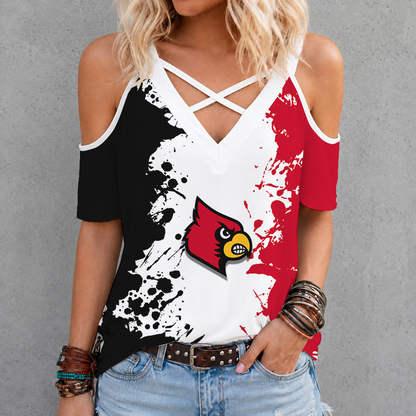 [FAN FAVORITE] NEW CUSTOMIZED NCAA CWS26 ULC LOUISVILLE CARDINALS CRISS CROSS V-NECK TOP