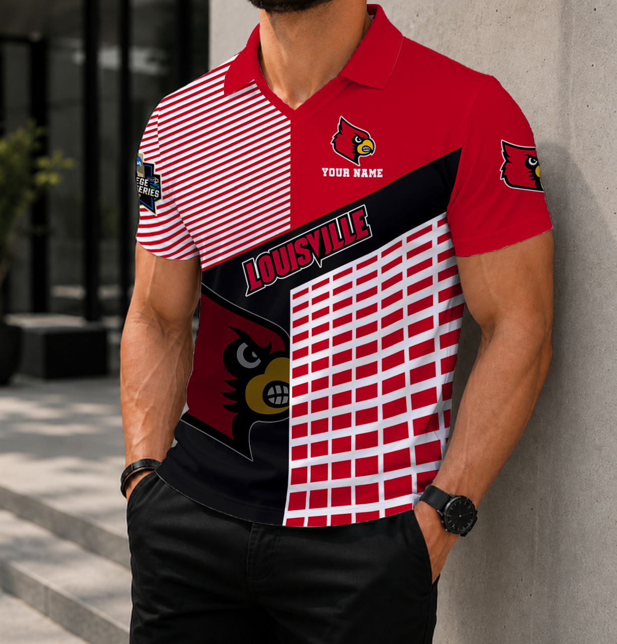 VIRAL EDITION - NEW CUSTOMIZED NCAA CWS26 ULC LOUISVILLE CARDINALS POLO SHIRT