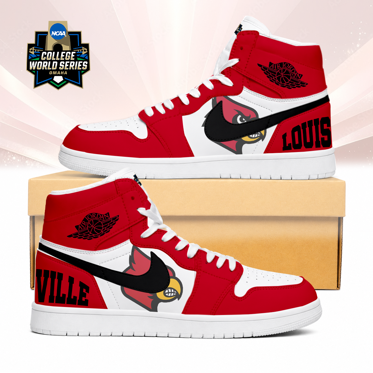 LIMITED EDITION - NEW CUSTOMIZED NCAA CWS26 ULC LOUISVILLE CARDINALS AIR JORDAN SNEAKERS