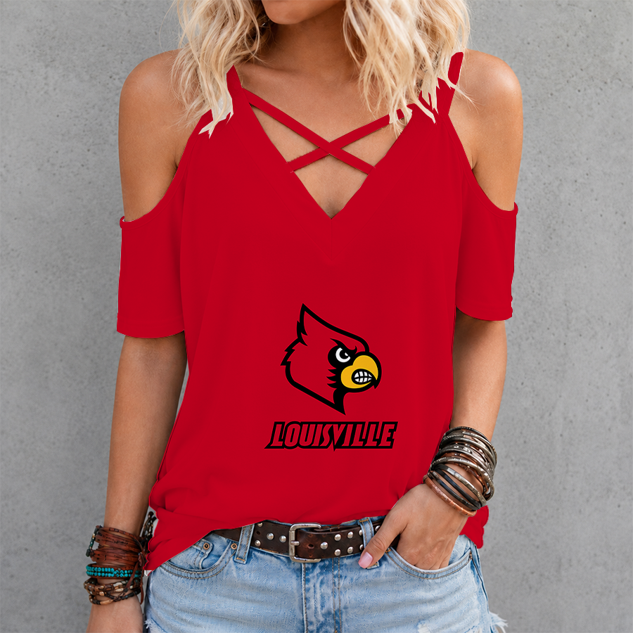 [FAN FAVORITE] NEW CUSTOMIZED NCAA CWS26 ULC LOUISVILLE CARDINALS CRISS CROSS V-NECK TOP