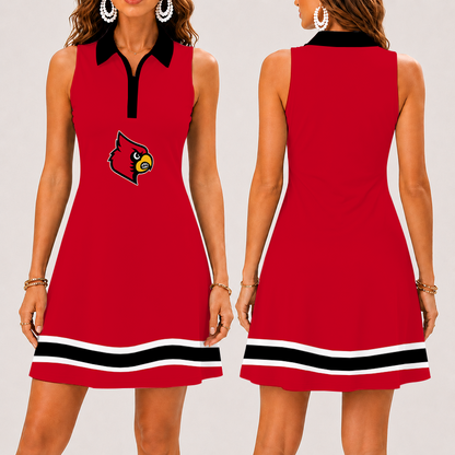 [FAN FAVORITE] NEW CUSTOMIZED NCAA CWS26 ULC LOUISVILLE CARDINALS WOMEN'S ZIP SLEEVELESS POLO DRESS