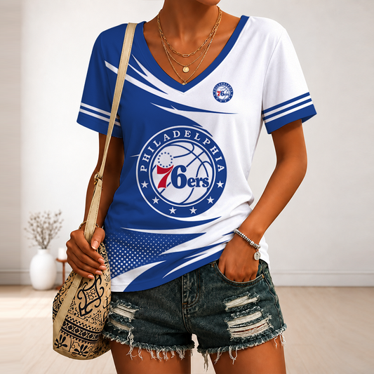 LIMITED EDITION - NEW CUSTOMIZED NBA26 P76 PHILADELPHIA 76ERS V-NECK FEMALE SHIRT