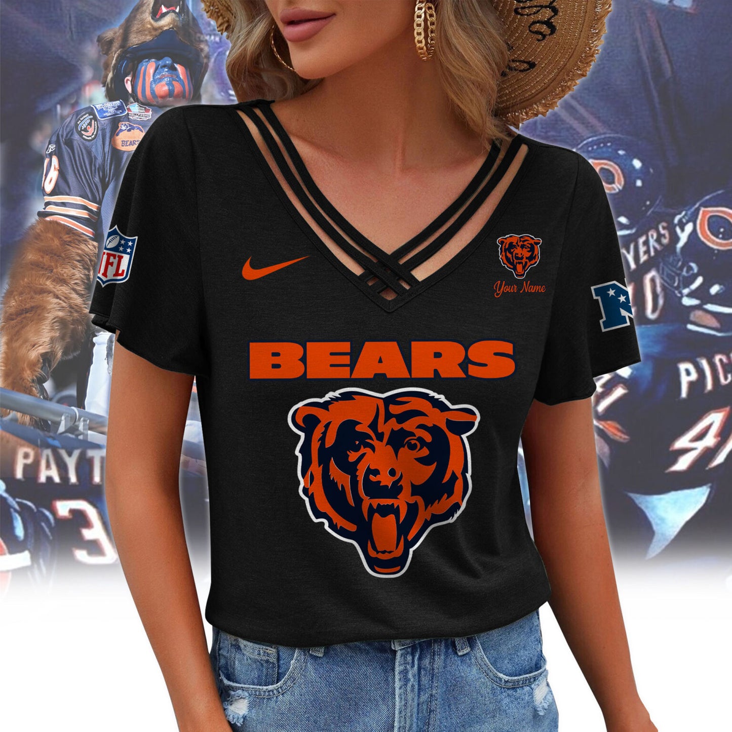 [SPECIAL OFFER] NEW CUSTOMIZED NFL26 CCB CHICAGO BEARS V-NECK SHIRT
