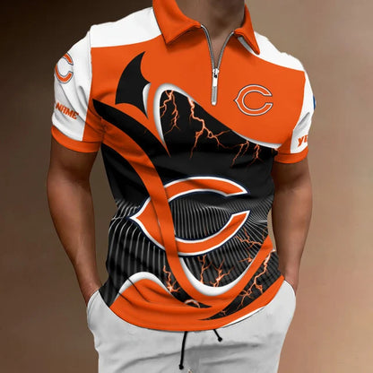 LIMITED EDITION - NEW CUSTOMIZED NFL26 CCB CHICAGO BEARS ZIP POLO SHIRT