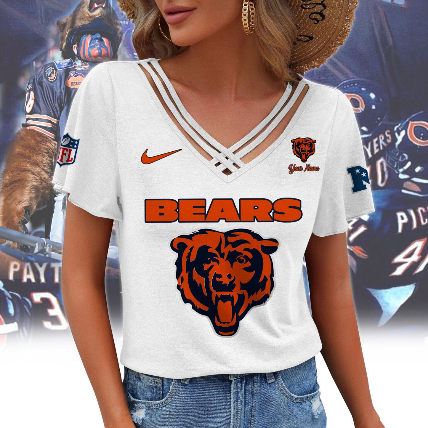 [SPECIAL OFFER] NEW CUSTOMIZED NFL26 CCB CHICAGO BEARS V-NECK SHIRT