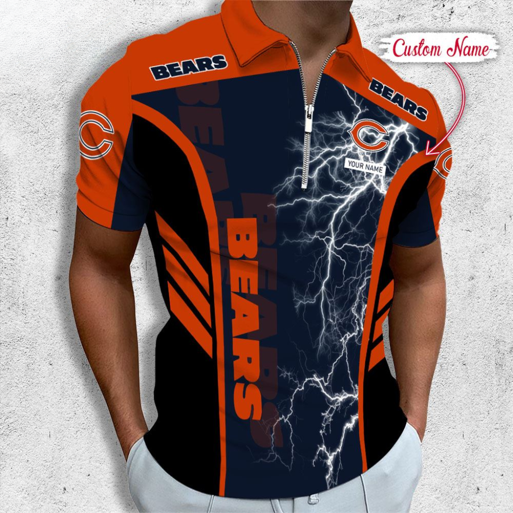 LIMITED EDITION - NEW CUSTOMIZED NFL26 CCB CHICAGO BEARS ZIP POLO SHIRT