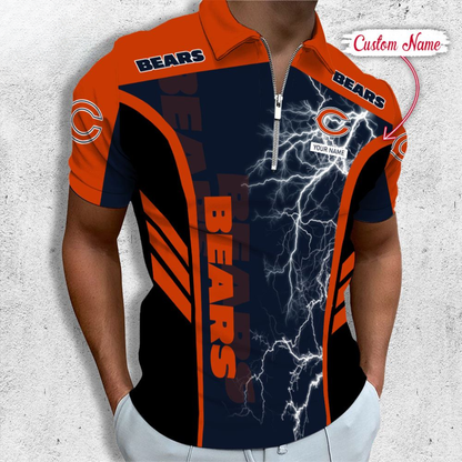 LIMITED EDITION - NEW CUSTOMIZED NFL26 CCB CHICAGO BEARS ZIP POLO SHIRT