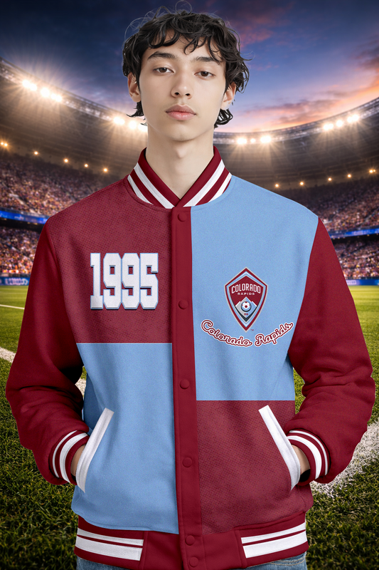 LIMITED EDITION - NEW CUSTOMIZED MLS26 CLR CLRD RAPIDS SATIN VARSITY & BASEBALL JACKET