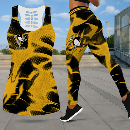 LIMITED EDITION - NEW CUSTOMIZED NHL26 PBP PITTSBURGH PENGUINS LEGGINGS & HOLLOW TANK TOP SET