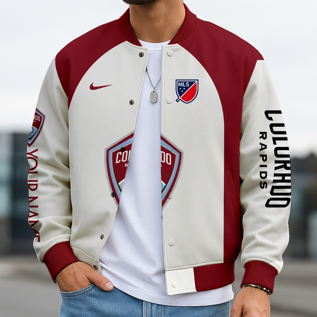 LIMITED EDITION - NEW CUSTOMIZED MLS26 CLR CLRD RAPIDS SATIN VARSITY & BASEBALL JACKET