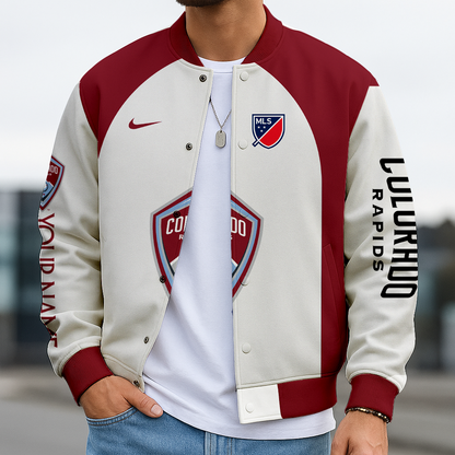 LIMITED EDITION - NEW CUSTOMIZED MLS26 CLR CLRD RAPIDS SATIN VARSITY & BASEBALL JACKET
