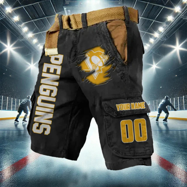 LIMITED EDITION - NEW CUSTOMIZED NHL26 PBP PITTSBURGH PENGUINS CARGO SHORTS