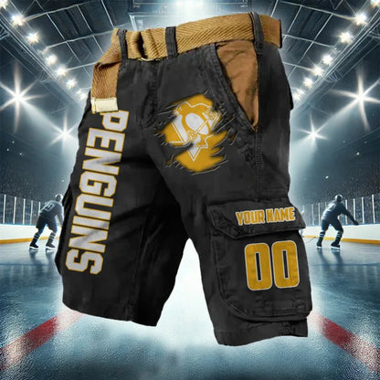 LIMITED EDITION - NEW CUSTOMIZED NHL26 PBP PITTSBURGH PENGUINS CARGO SHORTS