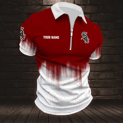 [FLASH SALE] NEW CUSTOMIZED MLB26 CWS CHICAGO WHITE SOX ZIP POLO SHIRT