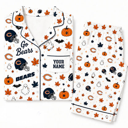 [SPECIAL OFFER] NEW CUSTOMIZED NFL26 CCB CHICAGO BEARS HALLOWEEN LONG PAJAMAS SET