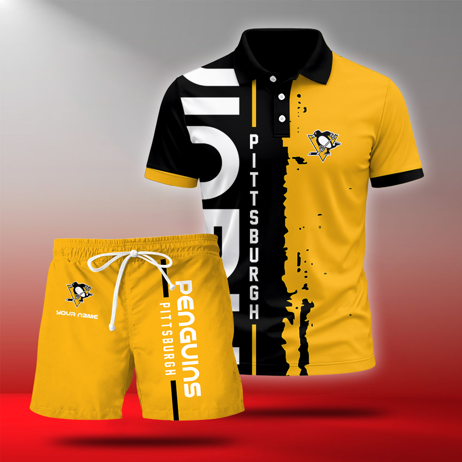 LIMITED EDITION - NEW CUSTOMIZED NHL26 PBP PITTSBURGH PENGUINS POLO & SHORT PANTS SET