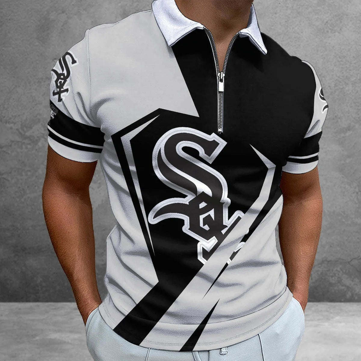 [FLASH SALE] NEW CUSTOMIZED MLB26 CWS CHICAGO WHITE SOX ZIP POLO SHIRT
