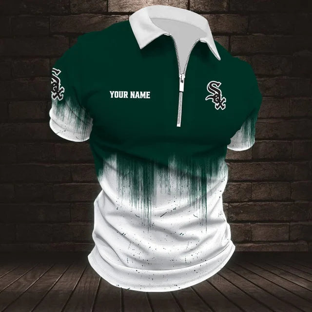 [FLASH SALE] NEW CUSTOMIZED MLB26 CWS CHICAGO WHITE SOX ZIP POLO SHIRT