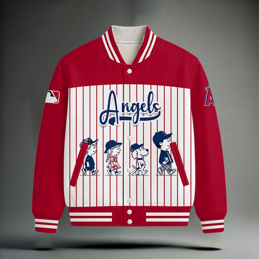 LIMITED EDITION - NEW CUSTOMIZED MLB27 LAA LOS ANGELES ANGELS SNOOPY STYLE SATIN VARSITY & BASEBALL JACKET