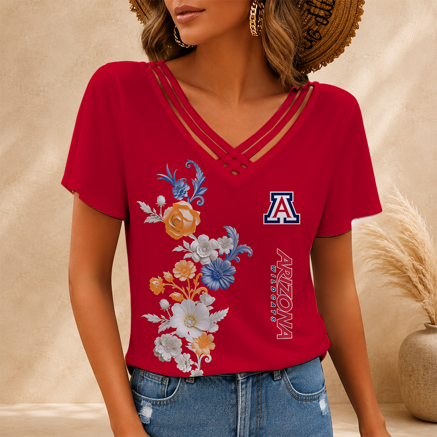 [FAN FAVORITE] NEW CUSTOMIZED NCAA FBS27 ARW ARIZONA WILDCATS V-NECK SHIRT