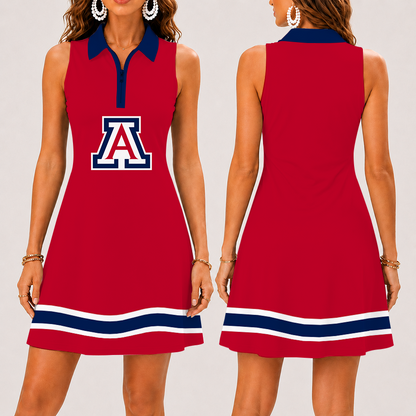 [FAN FAVORITE] NEW CUSTOMIZED NCAA FBS27 ARW ARIZONA WILDCATS WOMEN'S ZIP SLEEVELESS POLO DRESS