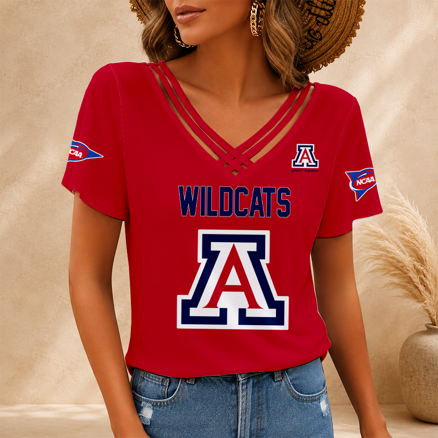 [FAN FAVORITE] NEW CUSTOMIZED NCAA FBS27 ARW ARIZONA WILDCATS V-NECK SHIRT