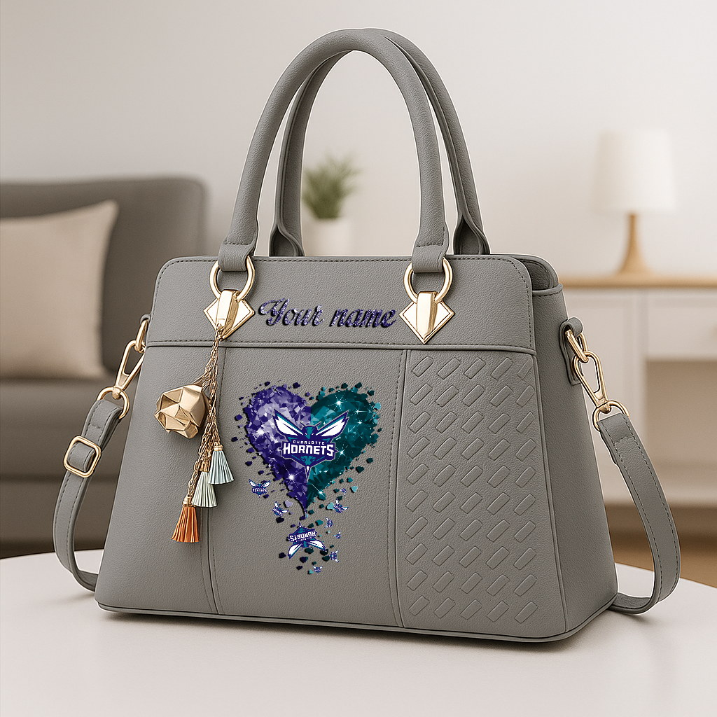 LIMITED EDITION - NEW CUSTOMIZED NBA27 CHO CHARLOTTE HORNETS ZIP HANDBAG MULTICOLOR
