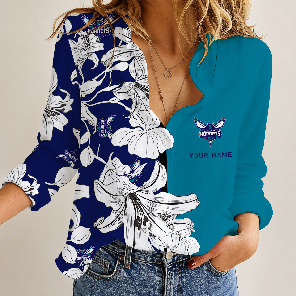 [HOT DEAL] NEW CUSTOMIZED NBA27 CHO CHARLOTTE HORNETS WOMEN CASUAL SHIRT FOR FAN