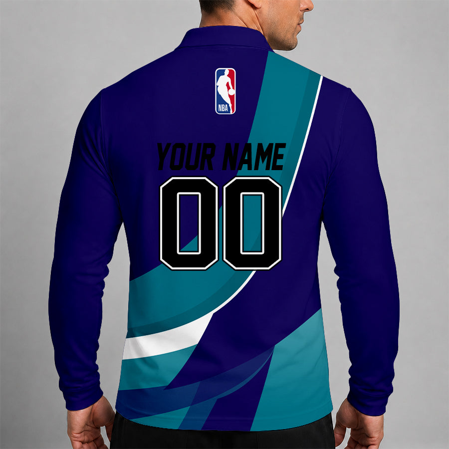[HOT DEAL] NEW CUSTOMIZED NBA27 CHO CHARLOTTE HORNETS MEN LONG SLEEVE POLO