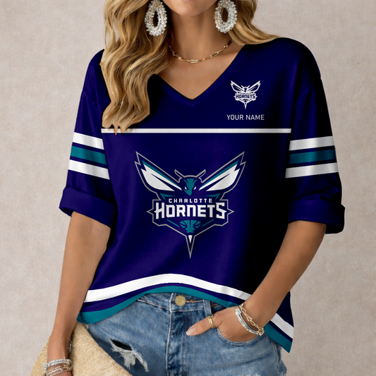 LIMITED EDITION - NEW CUSTOMIZED NBA27 CHO CHARLOTTE HORNETS WOMEN'S HEART V-NECK LONG SLEEVE SHIRT