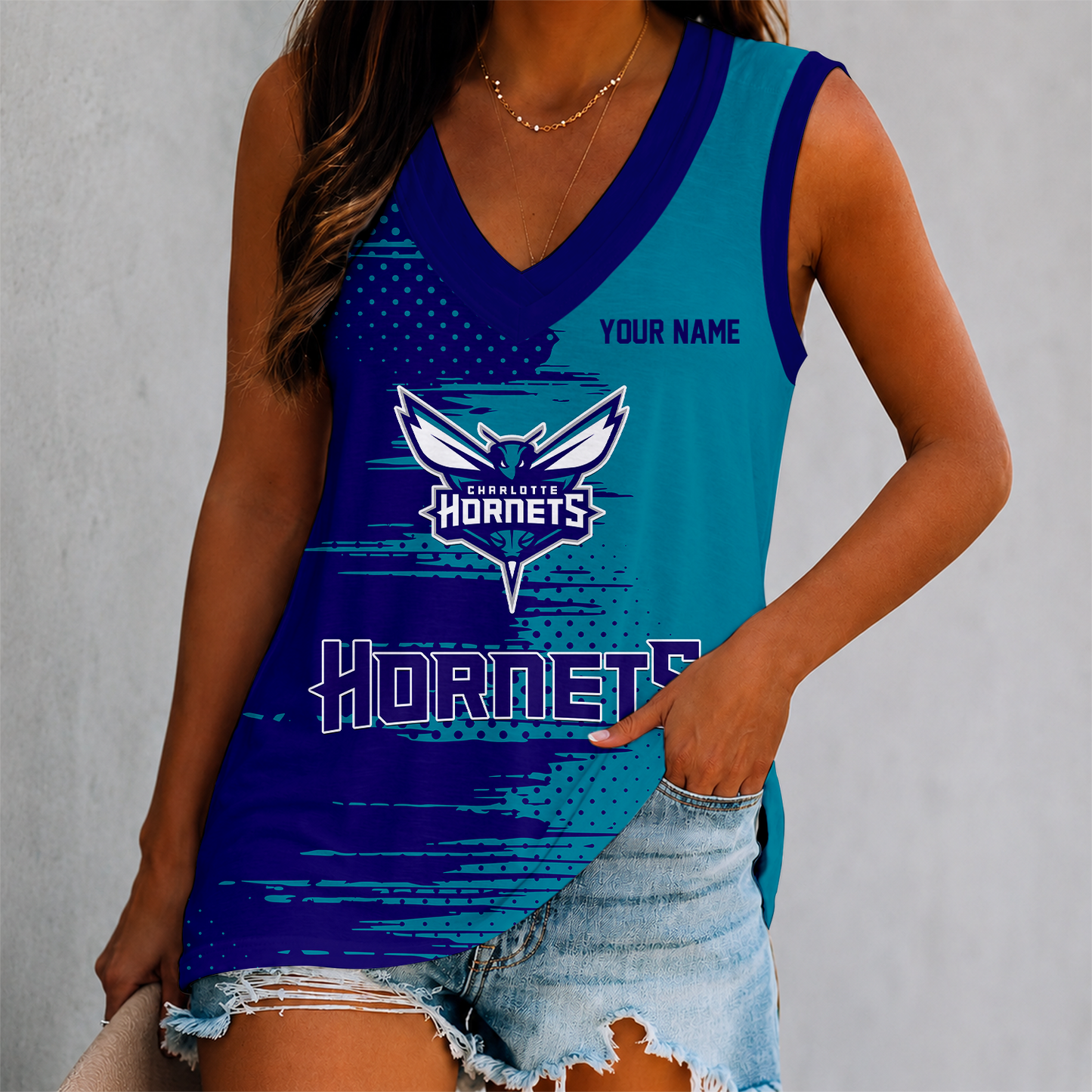 FINAL SALE - NEW CUSTOMIZED NBA27 CHO CHARLOTTE HORNETS WOMEN'S V-NECK TANK TOP
