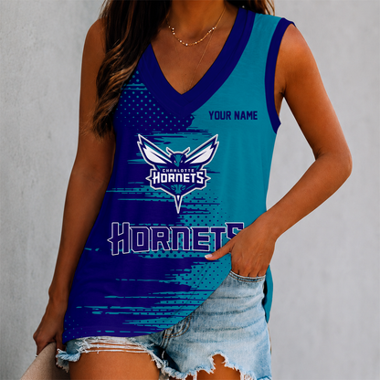 FINAL SALE - NEW CUSTOMIZED NBA27 CHO CHARLOTTE HORNETS WOMEN'S V-NECK TANK TOP