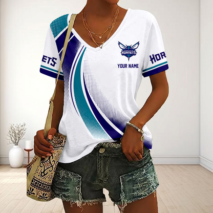 FINAL SALE - NEW CUSTOMIZED NBA27 CHO CHARLOTTE HORNETS V-NECK FEMALE SHIRT