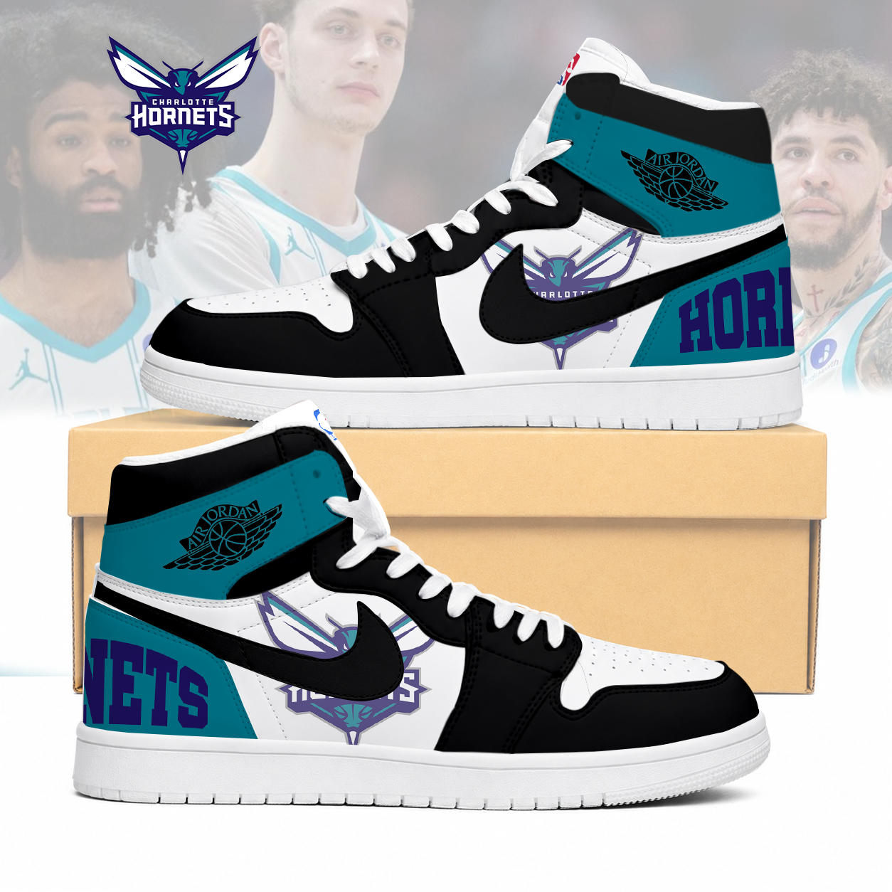 LIMITED EDITION - NEW CUSTOMIZED NBA27 CHO CHARLOTTE HORNETS AIR JORDAN SNEAKERS