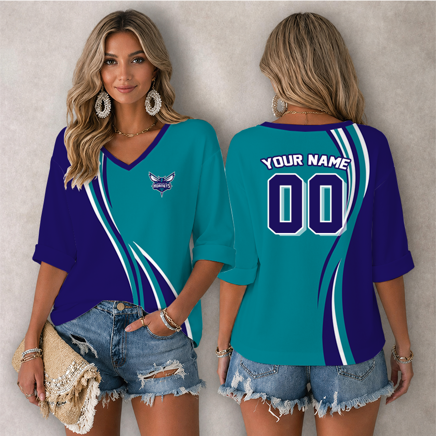 LIMITED EDITION - NEW CUSTOMIZED NBA27 CHO CHARLOTTE HORNETS WOMEN'S HEART V-NECK LONG SLEEVE SHIRT