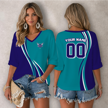 LIMITED EDITION - NEW CUSTOMIZED NBA27 CHO CHARLOTTE HORNETS WOMEN'S HEART V-NECK LONG SLEEVE SHIRT