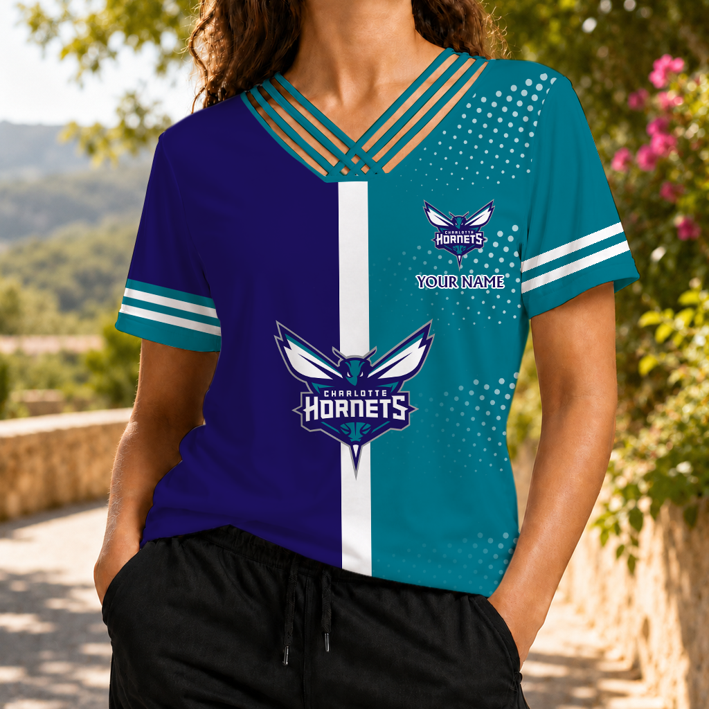 LIMITED EDITON - NEW CUSTOMIZED NBA27 CHO CHARLOTTE HORNETS V-NECK SHIRT