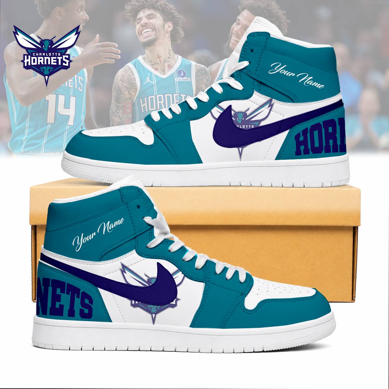 LIMITED EDITION - NEW CUSTOMIZED NBA27 CHO CHARLOTTE HORNETS AIR JORDAN SNEAKERS