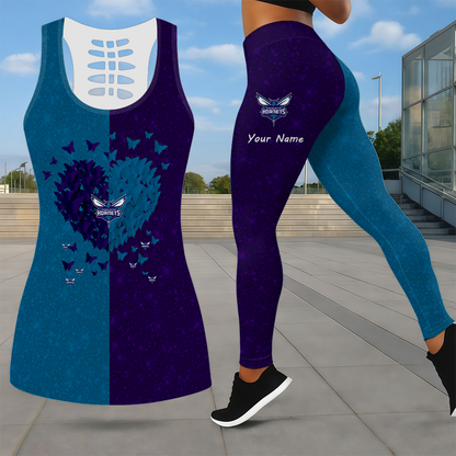 LIMITED EDITION - NEW CUSTOMIZED NBA27 CHO CHARLOTTE HORNETS LEGGINGS & HOLLOW TANK TOP SET