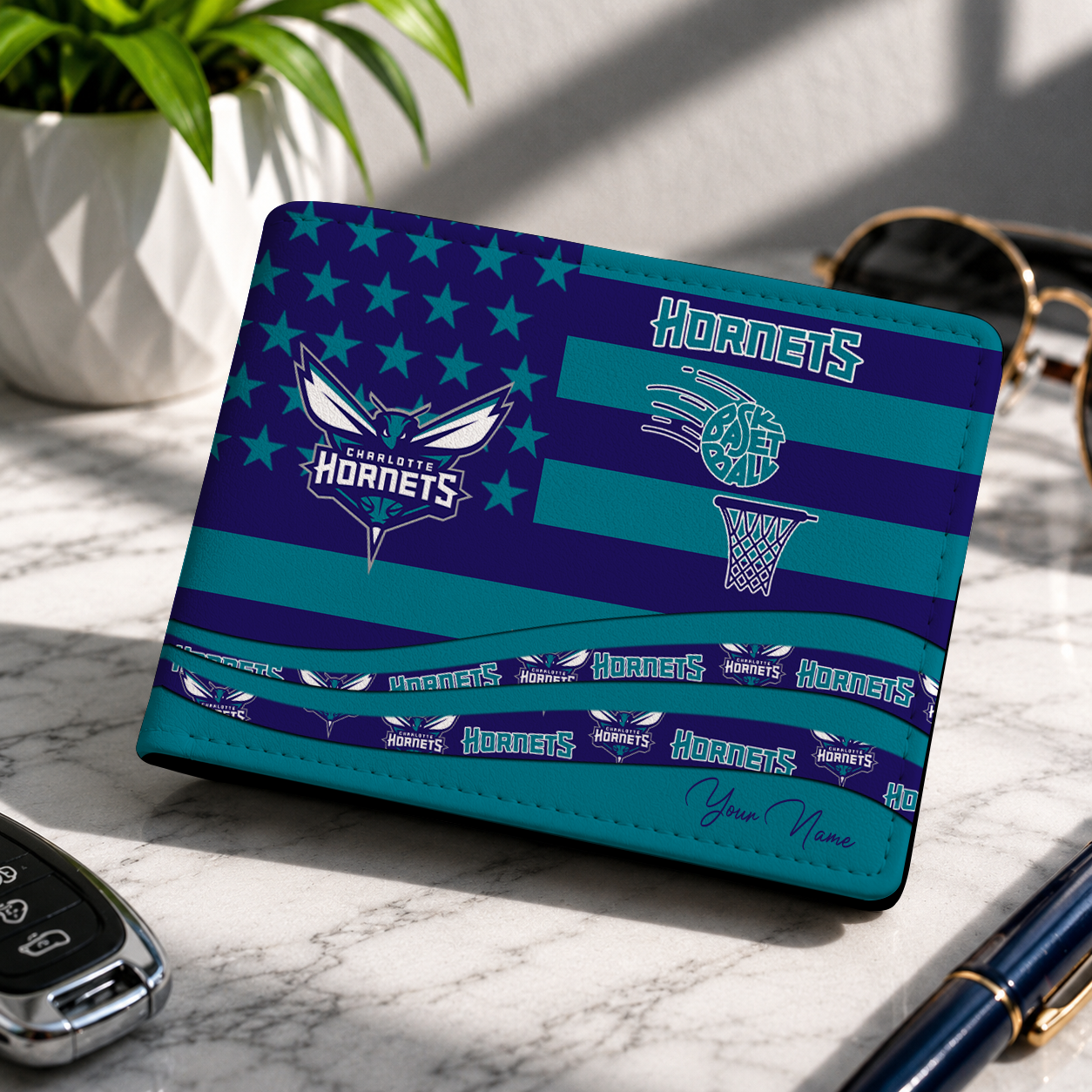 SPECIAL EDITION - NEW CUSTOMIZED NBA27 CHO CHARLOTTE HORNETS LEATHER WALLET