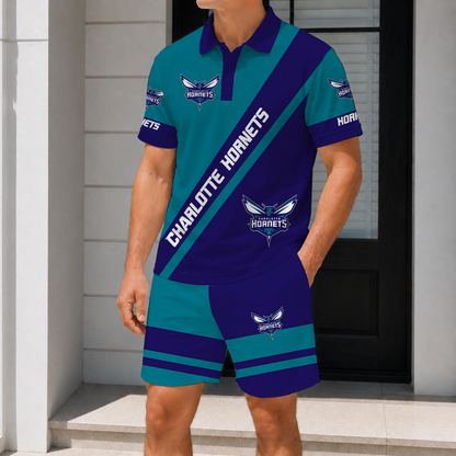 LIMITED EDITION - NEW CUSTOMIZED NBA27 CHO CHARLOTTE HORNETS POLO SHIRT & SHORT PANTS SET