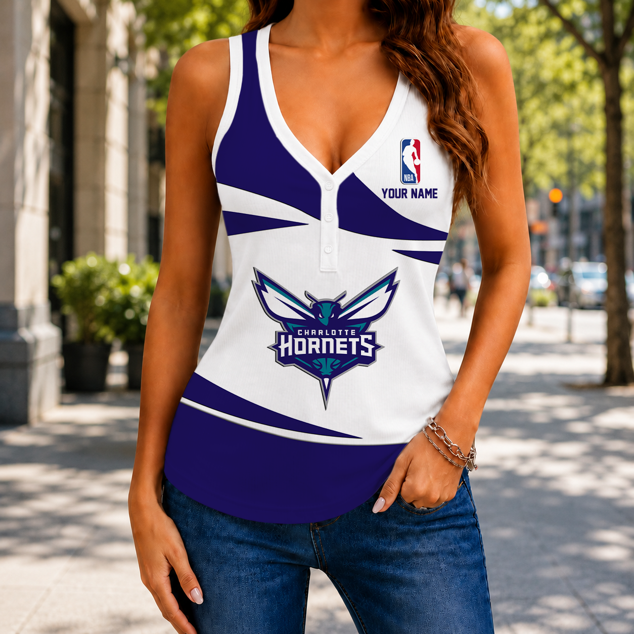 VIRAL EDITION - NEW CUSTOMIZED NBA27 CHO CHARLOTTE HORNETS WOMEN'S V-NECK TANK TOP