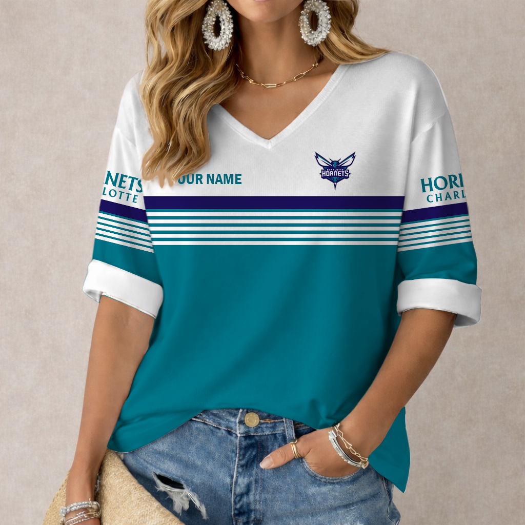 LIMITED EDITION - NEW CUSTOMIZED NBA27 CHO CHARLOTTE HORNETS WOMEN'S HEART V-NECK LONG SLEEVE SHIRT