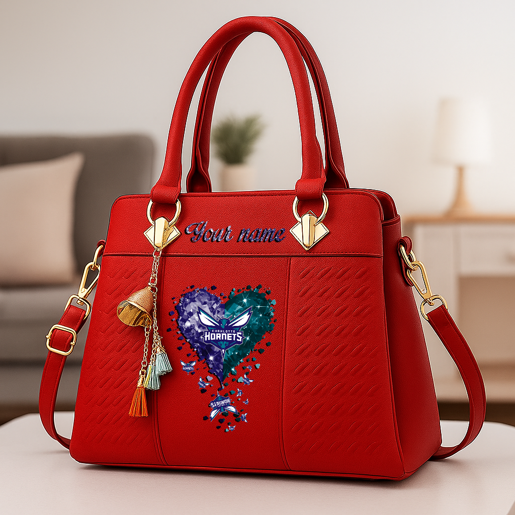 LIMITED EDITION - NEW CUSTOMIZED NBA27 CHO CHARLOTTE HORNETS ZIP HANDBAG MULTICOLOR