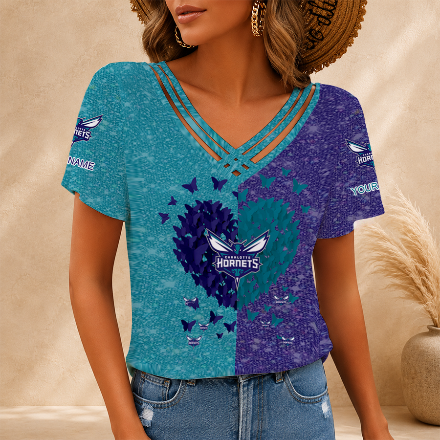 LIMITED EDITION - NEW CUSTOMIZED NBA27 CHO CHARLOTTE HORNETS V-NECK SHIRT