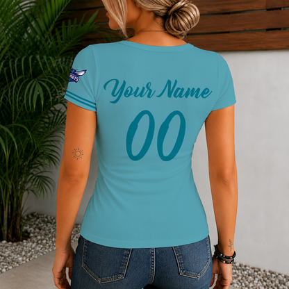 [HOT DEAL] NEW CUSTOMIZED NBA27 CHO CHARLOTTE HORNETS  WOMEN'S SHORT SLEEVE HENLEY T-SHIRT